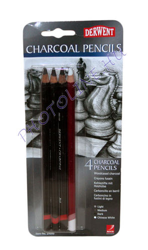 Derwent charcoal pencils - szénceruza 4db (light-medium-dark-white)