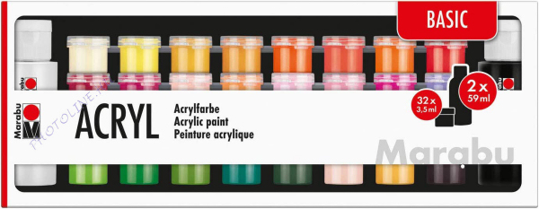 Marabu Acryl Color festék készlet 32x3,5ml + 2x59ml