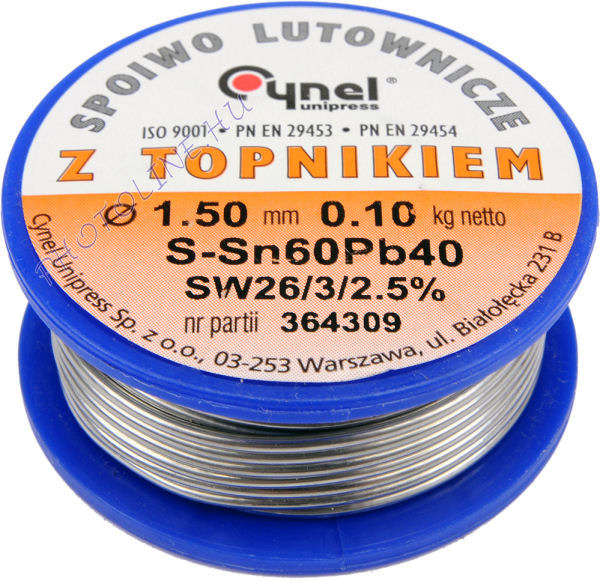 Forrasztó ón 1,5mm, 100gr